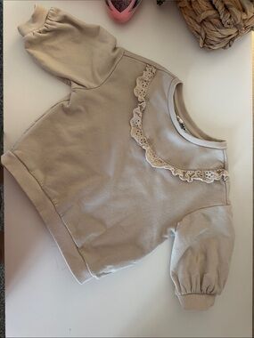 Cotton On Cream Ruffle Lace Sweatshirt Top for Kids